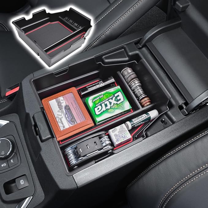 RUNROAD Center Console Organizer Tray Compatible with Chevy Traverse 2018-2021 2022 2023 Accessories, Insert Secondary Storage Box ABS Material Armrest Tray Red