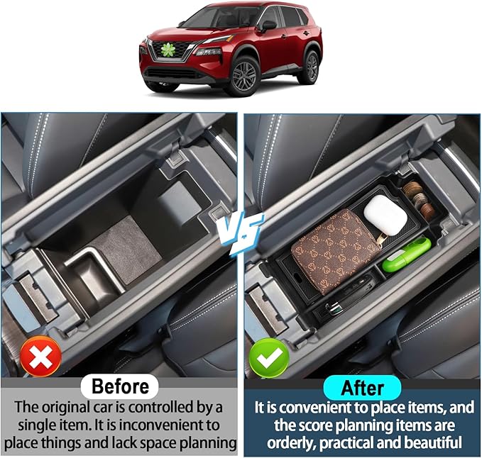 Ruiya 2021-2025 2026 Rogue Console Organizer for 2026 Nissan Rogue Accessories ABS Material Armrest & Lower Console Organizer Compatible with 2021-2026 Nissan Rogue S/SL/SV/Platinum Accessories