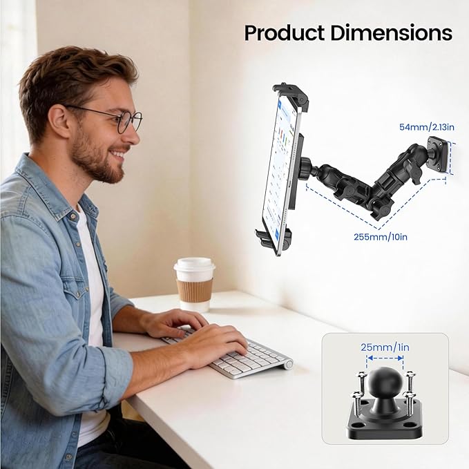 OHLPRO Tablet Mount for Car & Truck Dashboard - 360° Swivel Adjustable Multi-Joint 2 Stage Arm, Universal Heavy Duty Tablet Holder for iPad Pro/Air/Mini, iPhone 5"-13" Devices, Mounting Hardware