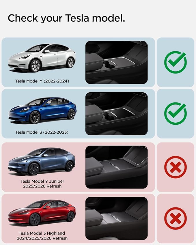 Spigen 3-in-1 Organizer Mount for Legacy Tesla Model Y 2022-2024 & Model 3 2022-2023 (Watch Charger Not Included) - Uses Tesla Wireless Charging Pad - for iPhone, AirPods, Apple Watch