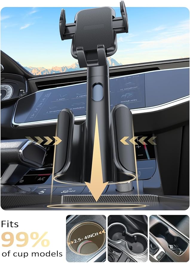 Tryone Cup Phone Holder Mount for Car: Upgrade Aluminum Adjustable Rod Cell Phone Cup Holder Stand for Auto | Truck SUV Compatible with iPhone & Samsung & All 4.0-7.0 Inches Smartphone