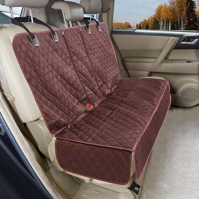 ANOSOSPECIAL Dog Car Seat Cover for Back Seat Cover for Kids,Non Stick Fur Rear Seat Protector for Pet,Nonslip Waterproof Universal Fit Interior for Auto SUV(XL, Coffee Brown)