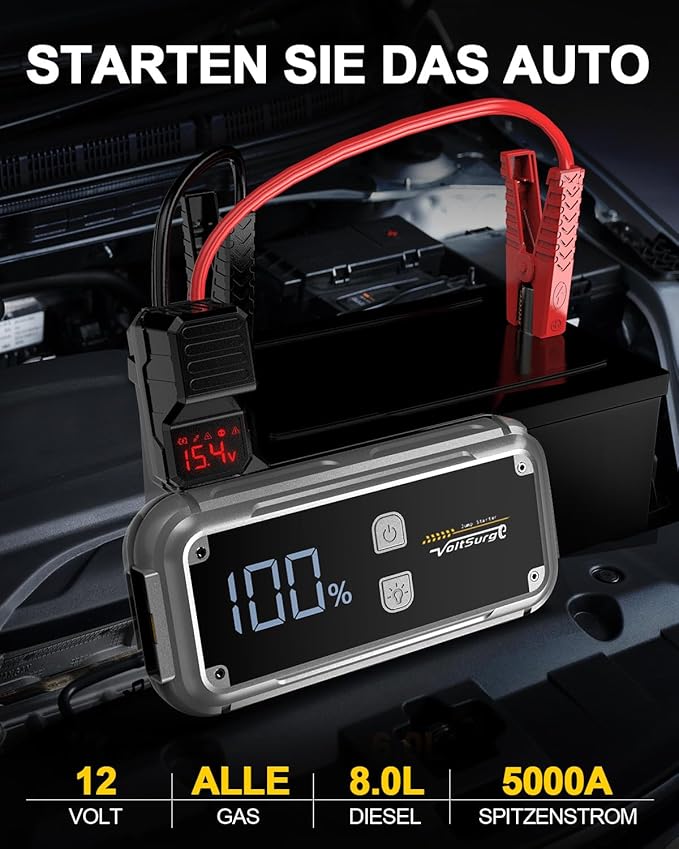 5000A Portable Jump Starter for Car, 12V Jump Box for Engine Max 7.0L Gas/5.5L Diese, Jumper Starter Battery Charger Pack with LED Flashlight & USB Port