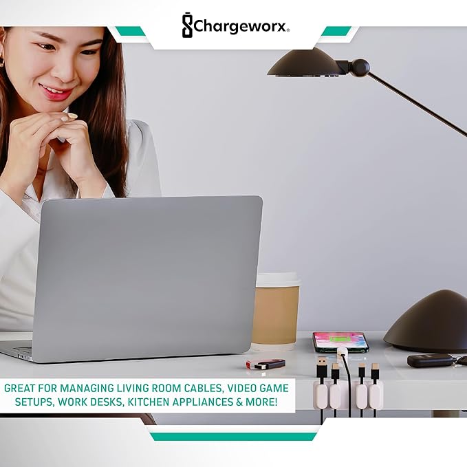 CHARGEWORX Magnetic Cable Clips 10-Pack – Adhesive Cord Organizer for Desk, Wall, Nightstand & Car – Magnetic Cable Holder for USB-C, Lightning, HDMI & Charging Cables – Cable Management Clips