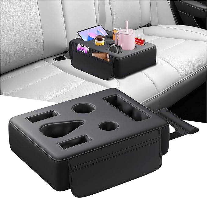 2026 Upgraded Car Cup Holder, 8 in 1 Back Seat Cup Holder for Car, PU Leather Backseat Organizer Car Cupholder Expander Tray for Trucks SUVs RVs Center Console Couch, Holds Drinks Food Phone