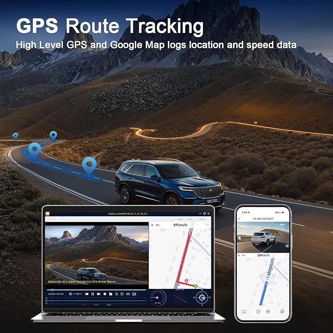 TECXERLLON 4K Dash Cam with ADAS Assist, 3.6" IPS Touchscreen, Built-in GPS & 5G WiFi, G-Sensor, Dash Camera with Starlight Night Vision, 170°/150° Wide View, 24H Parking, Free 64GB Card Included