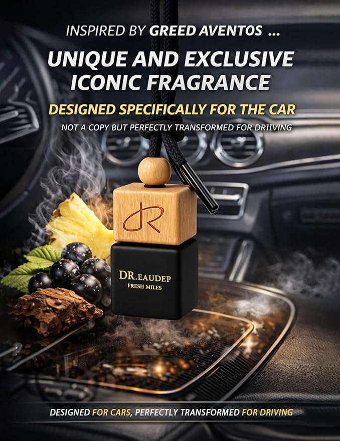 Greed Car Air Freshener — Aventos-Inspired Luxury Scent Diffuser for Cars, Long-Lasting Odor Eliminator with Premium Essential Oils, Masculine Woody Leather Scent, Hanging Car Diffuser by DR. EauDeP