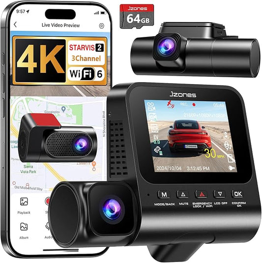 4K 3 Channel Dash Cam Front and Rear, Dash Camera for Cars, STARVIS 2 Sensor Dash Camera with HDR Night Vision, 24H Parking Mode Car Camera with GPS, Loop Recording