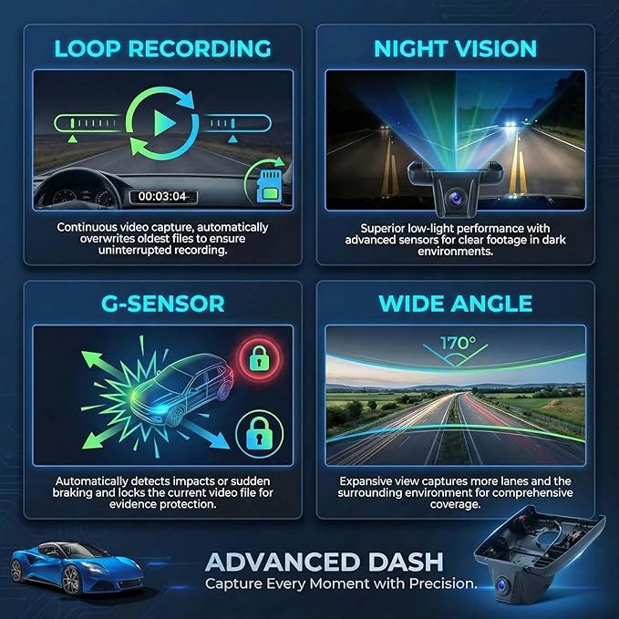 OEM Look Integrated 4K Dash Cam for Lexus ES350 ES300h ES250 2019-2025, Stealth Design Hidden Car Camera, UHD 2160P, Ultra-Wide Angle, Rain Sensor Plug & Play, G-Sensor, with 64GB Card
