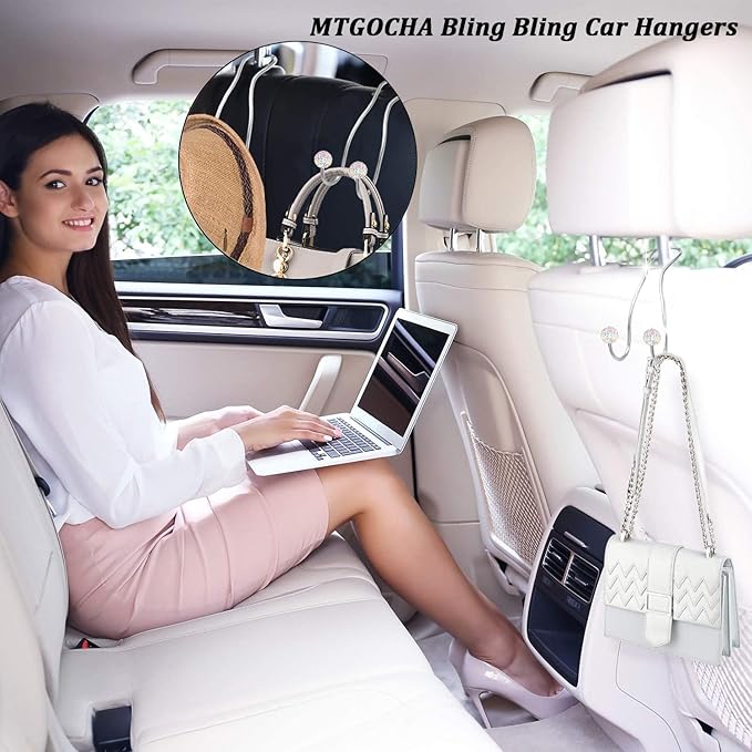MTGOCHA Bling Purse Hook for Car Headrest, Upgraded Cute Car Seat Hooks for Bag Handbag, Durable Stainless Auto Purse Hanger Holder 2 Pack, Colorful