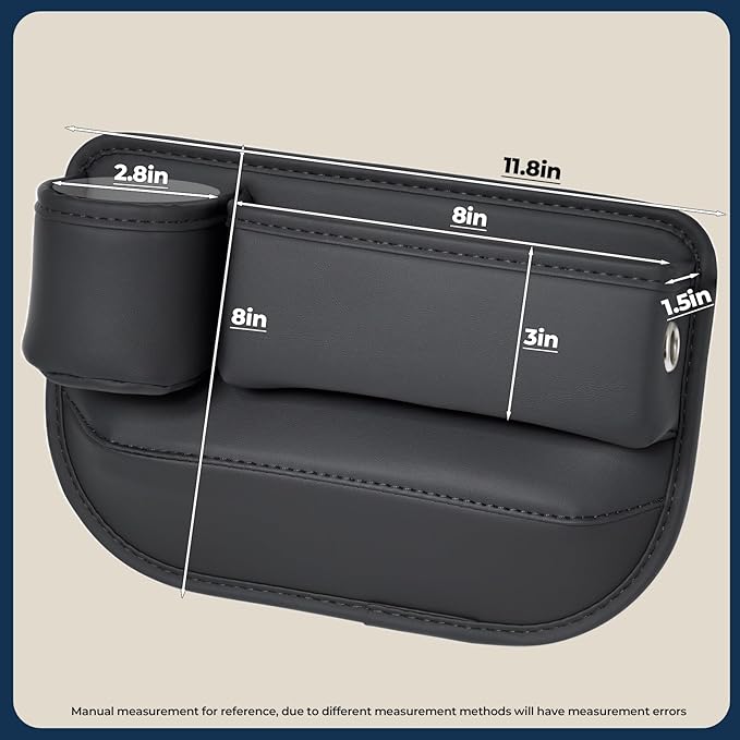 Car Seat Gap Filler Organizer, Car Seat Organizer, Seat Gap Storage Box with Cup Holders for Drink, Car Leather Cup Holder Gap Bag Front Seat for Holding Phone, Sunglasses,Keys, cards(Black Driver's )