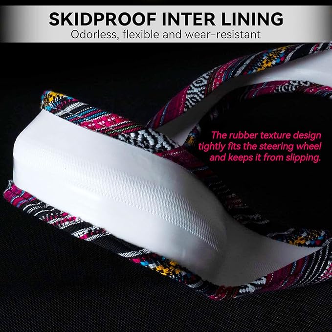 Boho Steering Wheel Cover Elastic Microfiber for Women, Universal Fit 15 inch Car SUV, Hippie Style Protector Cover, Anti-Slip, Breathable, Absorbing Sweat - 03