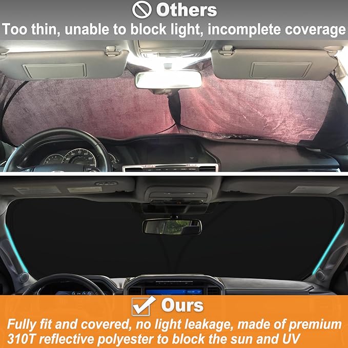 PIMCAR Windshield Sun Shade for Ford F150 2021-2026, Premium 310T Reflective UV Protection, Lightweight Foldable Sun Visor with Storage Pouch