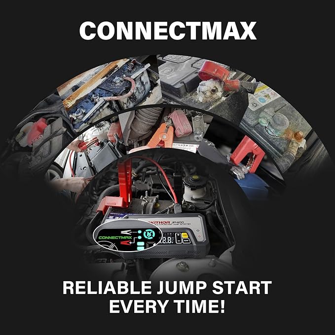 LOKITHOR JP400 Jump Starter with Air Compressor, 2500A 12V Portable Car Battery Booster Pack (8.5L Gas/6.5L Diesel) with ConnectMax Tech, 150PSI Tire Inflator, Auto-Shutoff & Dynamic Dwell (White)