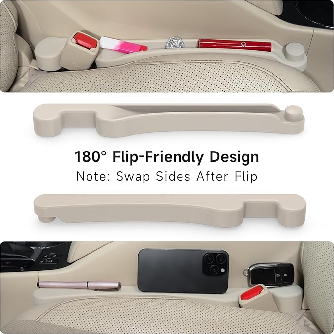 Car Seat Gap Filler Set of 2, Soft Foam Multifunctional Seat Side Gap Filler with Organizer & Hook Function, 3in1 Gap Stopper Universal Fit Car SUV Truck Fill The Gap Between Seat & Console