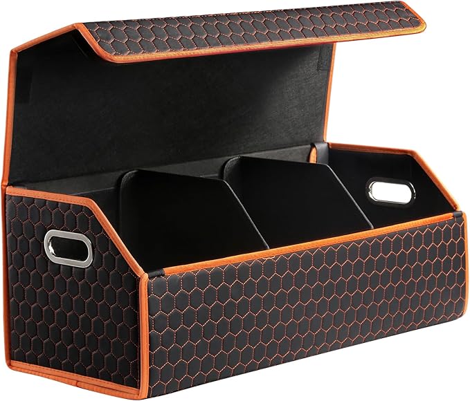 Car Organizers and Storage - Trunk Organizer for Suv Car,Car Trunk Leather Storage Box,Extra Large,Magnetic Lid,Collapsible and Adjustable