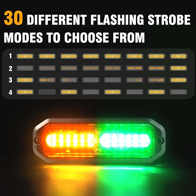 WINECO 8PCS LED Strobe Lights kit12V Sync Feature Green Amber 12LED Emergency Hazard Warning Lights with Strobe Controller for Trucks Vehicles ATV RV Cars Van