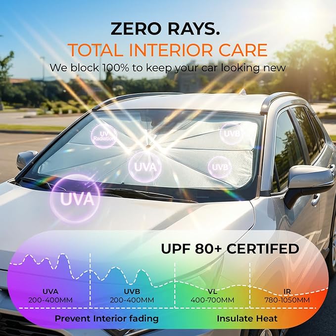 DooGooCoo Windshield Sun Shade Umbrella for Toyota Tacoma Accessories 2016-2025 2026, UV Block Tacoma Sun Shade for Car Windshield, Heat Shield Truck Sunshade for Tacoma Front Windshield Cover.