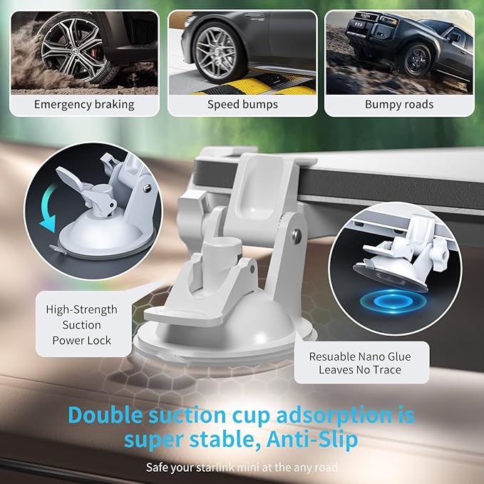 ANMONE Car Mount for Starlink Mini, Suction Cup Dash Mount for Starlink Mini, Dashboard & Windshield Ensures Stable Satellite Signal,for Starlink Car Holder Bracket for Most Vehicles