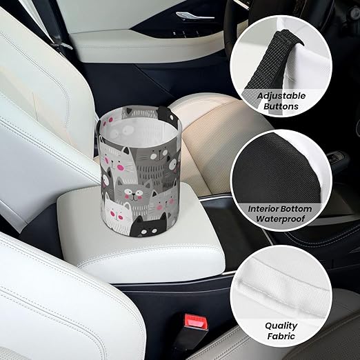 Cat Pattern Car Trash Can Leak Proof Hanging Waterproof Garbage Can Multipurpose Trash Bin for Car SUV Front Seat Headrest Collapsible and Portable Storage Pocket