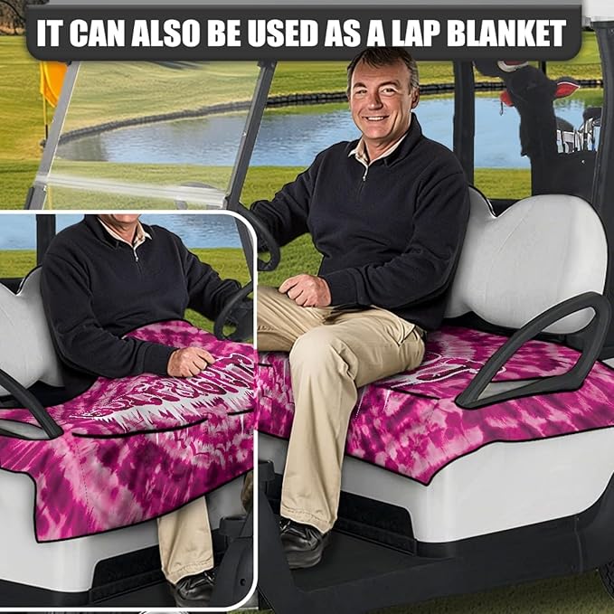Universal Golf Cart Seat Cover with 4 Pockets Soft Golf Cart Seat Towel Blanket Fits 2-Seat Golf Carts