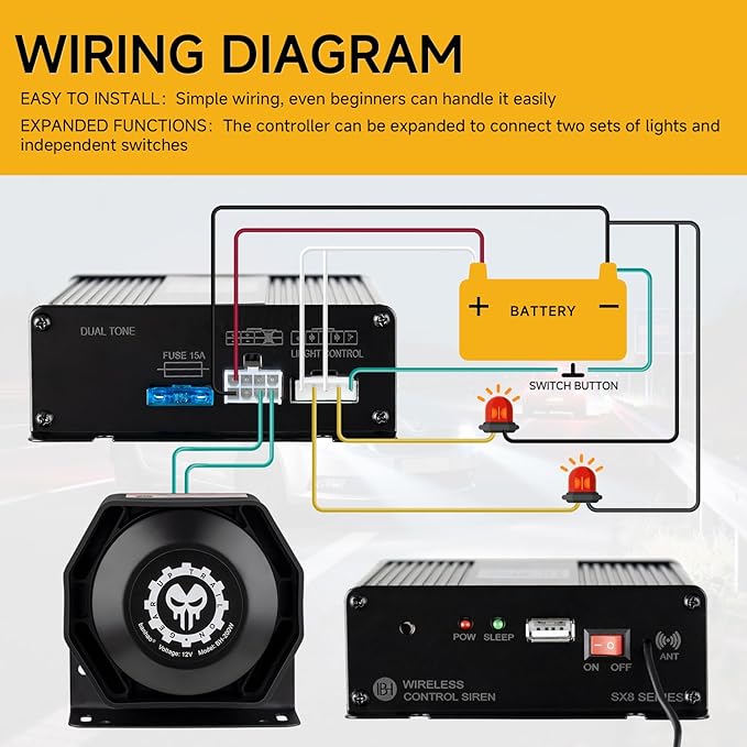 Police Siren Speaker PA System Kit Warning Emergency Siren 12V 200W 125-145dB Remote Control with Handheld Microphone for Ambulance Vehicles Truck Car SUV ATV UTV
