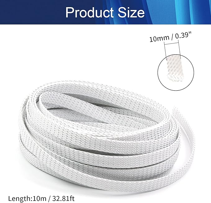 Aicosineg Cable Sleeve Braided Sleeving PET Wire Loom Tubing Cable 32.81ft-2/5inches Wrap Protector for HiFi Audio and Video Headphone Cable Protect Wires from Chewing of Pets Silver