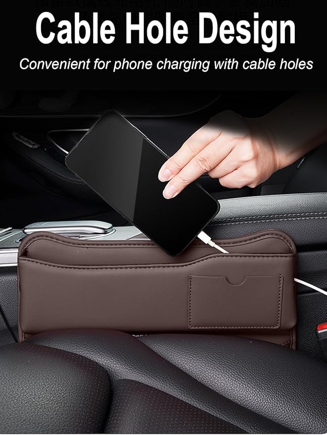 Car Seat Gap Filler Car Seat Gap Filler Organizer,1 Pack Adjustable Leather Car Side Seat Storage Box,Multifunction Car Interior Storage Organizer for Phones Keys Sunglasses Cards (Brown)