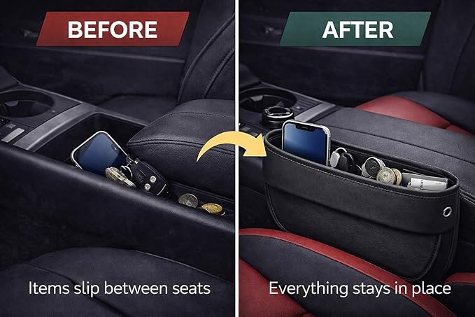 Car Seat Gap Filler Organizer, 2 Pack-Keeps Items from Falling Between Seat&Console, Universal Fit for Cars, SUVs and Trucks