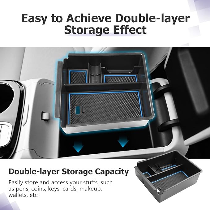 LUWU 2025 2026 Hynudai Tucson Center Console Organizer 2022-2026 Tucson NX4 Armrest Storage 2026 Tucson Console Organizer Tray Tucson SE/SEL/XRT Armrest Organizer 2025 2026 Tucson Accessories (Blue)