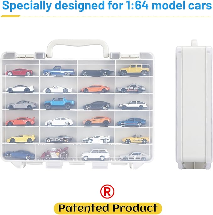 Storage Case for Hot Wheels - Carrying Display Case for 1/64 Scale Toy Cars, 48-Slot Double-Sided Transparent Organizer with Built-in Steps & Adjustable Dividers (2 Packs)