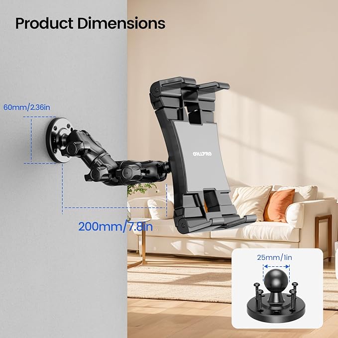 OHLPRO Heavy Duty Truck Tablet Mount - Drill Base iPad Dashboard Holder, 360° Rotating 2-Stage Adjustable Arm for 5-13" Tablets, Secure Multi-Surface Mount for Commercial Vehicles, Wall, Desk