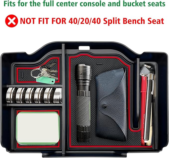 Center Console Organizer fit for Dodge RAM 1500 2500 3500 2025 2024 2023 2022 2021 2020 2019 Accessories Interior Storage Box Armrest Storage Tray (Red) NOT FIT for 40/20/40 Split Bench Seat