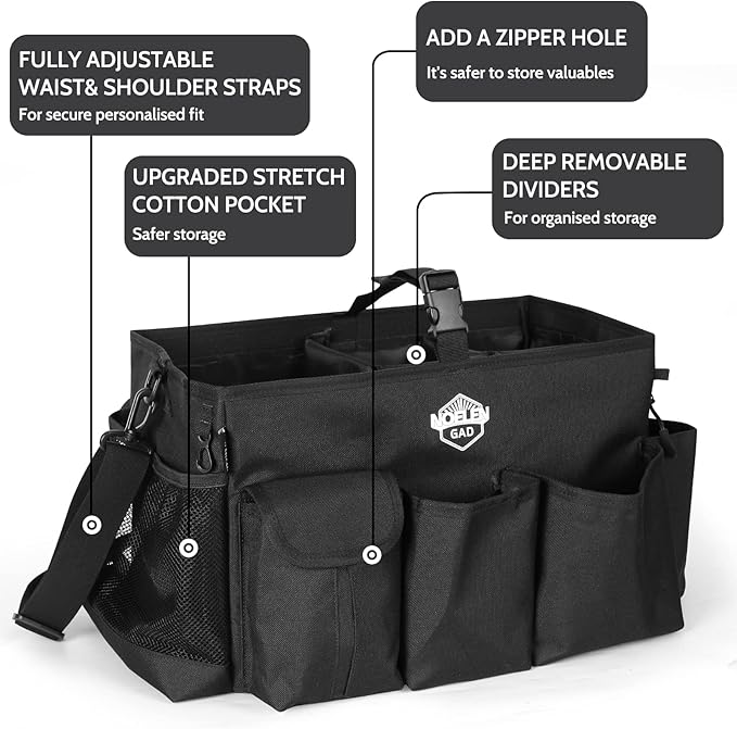 Large Wearable Cleaning Caddy Bags with Handle and Shoulder and Waist Straps,for Cleaning Supplies,for Furniture Storage,Car Organizer