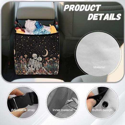Skulls Mushroom 2 Gallons Car Trash Can Hanging Car Trash Bag Moon Starry Night Water Resistant Leakproof Trash Bag Car Accessories for Women Men