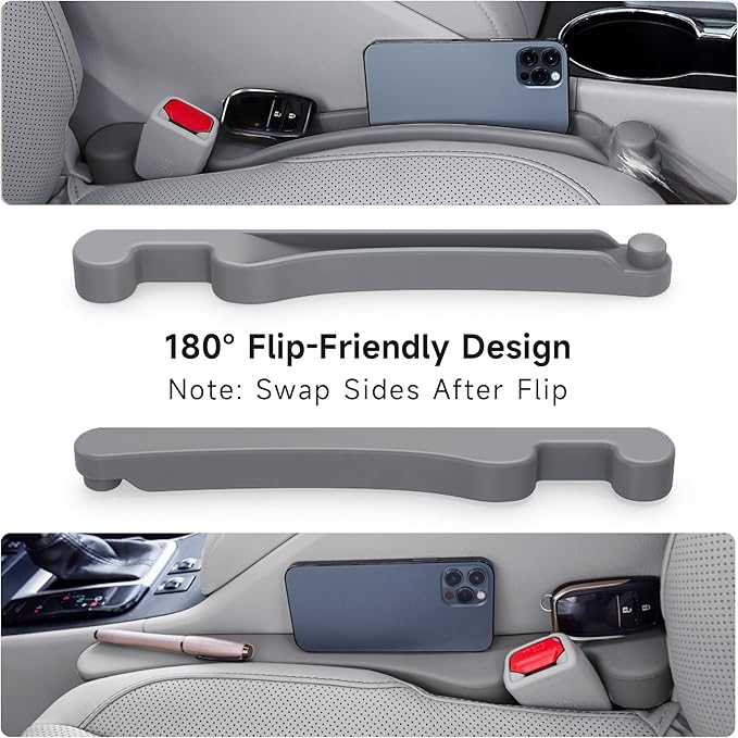 Car Seat Gap Filler Set of 2, 3IN1 Seat Side Gap Filler Plug with Storage Slot & Hook Function, Soft Foam Universal Fit Car SUV Truck Fill Gap Between Seats Console Organizer（Narrow Gray）