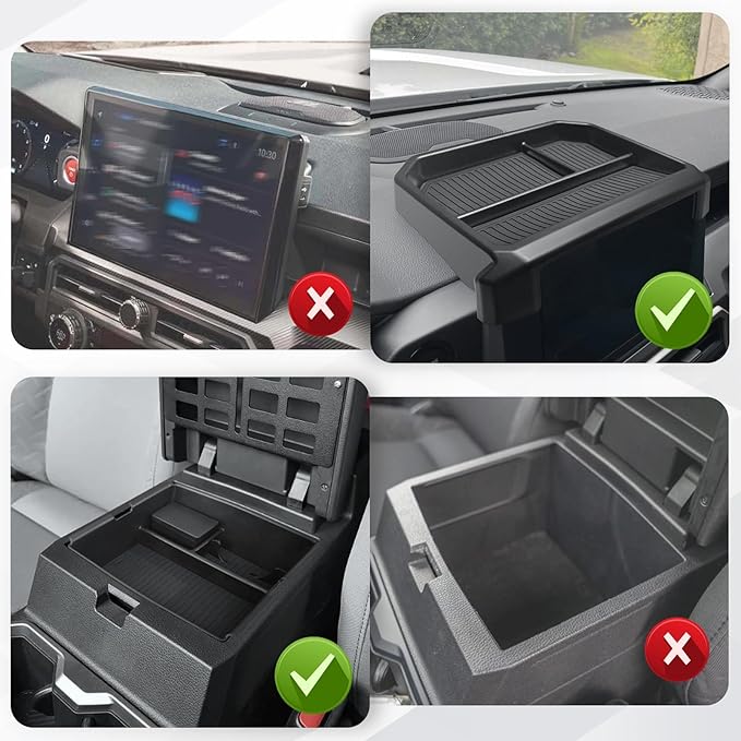 Muslogy Center Console Organizer Compatible with 2024 2025 2026 Toyota Tacoma 4th Gen Accessories Interior Storage Box Insert Tray Phone Pocket(Console Organizer+Dash Storage Box)