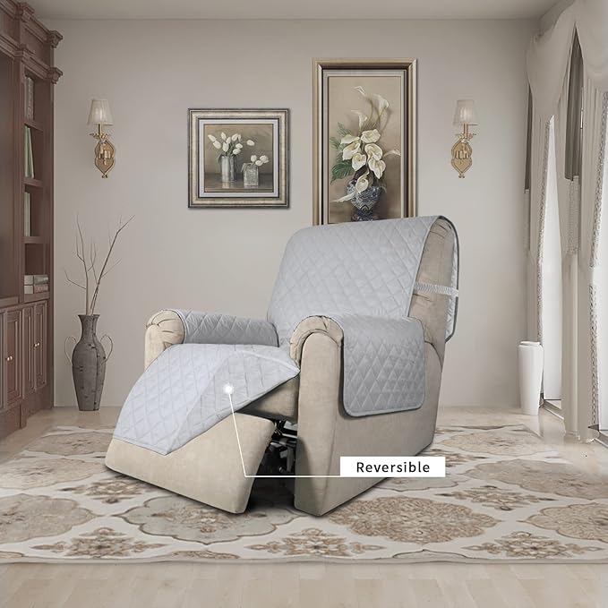 Easy-Going Recliner Chair Slipcover Reversible Sofa Cover Water Resistant Couch Cover Furniture Protector with Elastic Straps for Pets Dog (Recliner 22 inch, Light Gray/Light Gray)