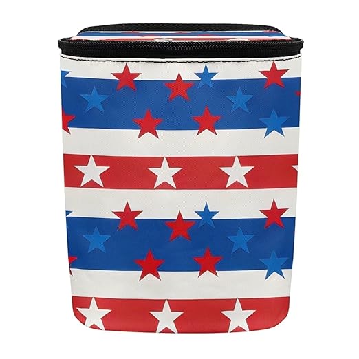Talayituse American Flag Star Print Car Trash Can with Lid, 4th of July Leak Proof Auto Trash Bag Hanging Vehicle Garbage Can Multipurpose Storage Container for Back Seat Road Trip