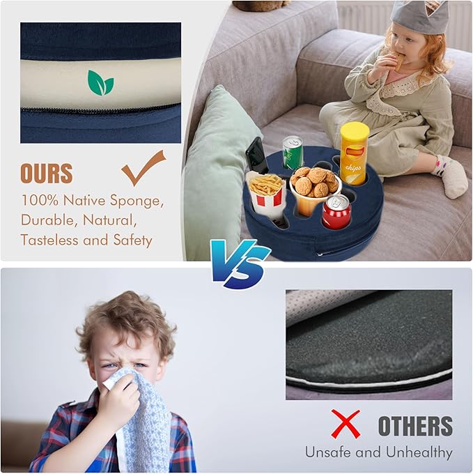 INNO STAGE Couch Cup Holder Pillow-Sofa Cup Holder | Couch Caddy Drinks Cupholder Tray for Bed, Rv, Tv, Car, Man Cave, Backseat for Remote, Snacks (NavyBlue, 13.7 x 13.7 inch)