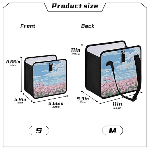 Car Trash Can Organizer Bin with Adjustable Strap for Back Front Seat Console Waterproof Leakproof Collapsible Portable 8.66 Inch Pink Tulip Field and Blue Sky