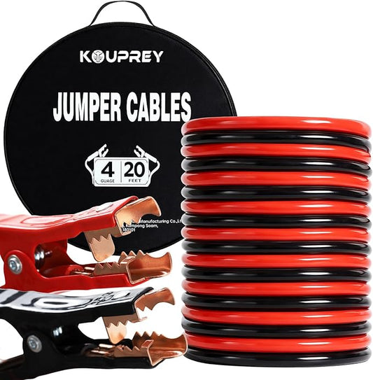 4 Gauge Jumper Cables for Car, 20FT Jumper Cable for SUV and Trucks Battery, Heavy Duty Automotive Booster Cables for Jump Starting Dead or Weak Batteries with Carry Bag