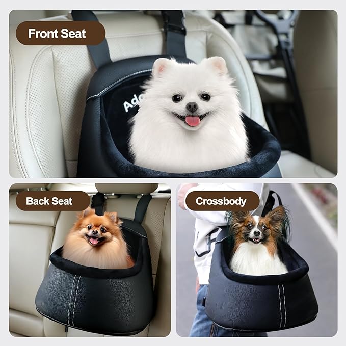 Small Dog Car Seat Under 13lbs - Luxury PU Leather Dog Booster Car Seats for Small Dogs with Removable Inner, Can be Used as Pets Carrier Bag