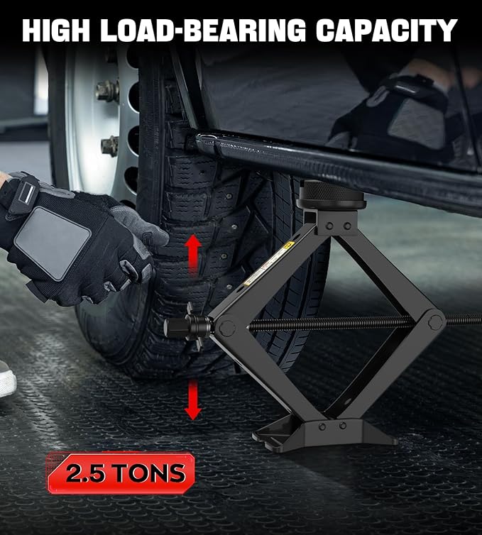 Scissor Jack for Car, 2.5 Ton Car Jack Kit for Tesla Model 3/Y/S/X, 2 in 1 Universal Tire Changing Kit with 2 Jack Pads & 2 Wrenches for Sedan, SUV, MPV