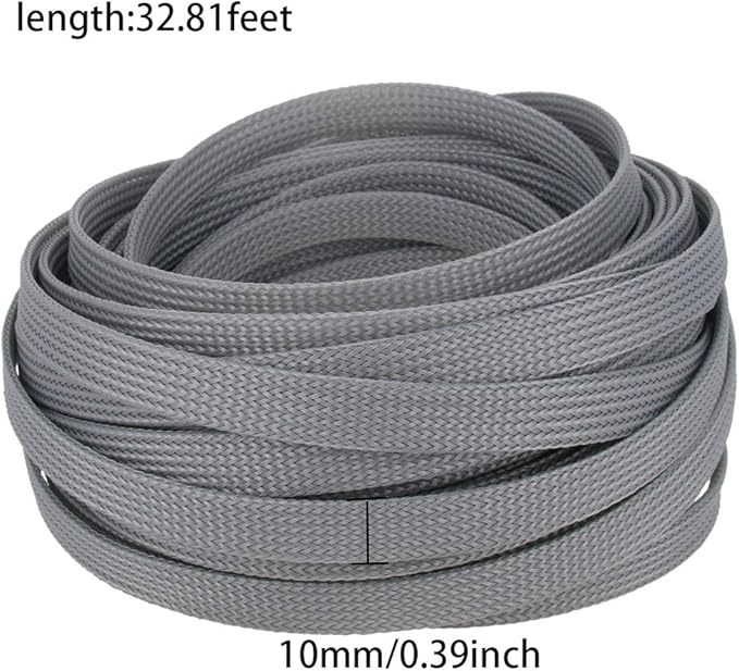 Aicosineg 32.81ft PET Flexible Braided Cable Sleeve 0.4inch Width Wire Loom Sleeving and Organizer Flexible Wire Mesh Sleeve Wrap Protector for TV Audio PC Cords from Pets Chewing Gray