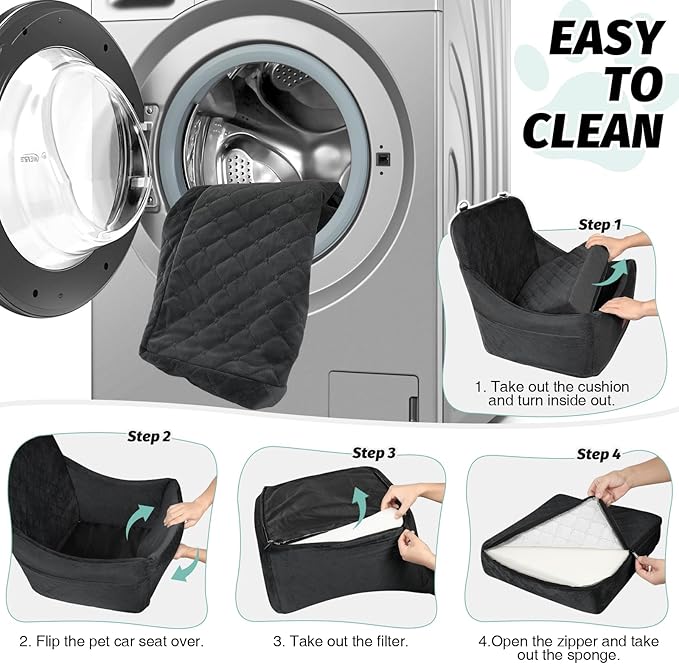 Lealchum Dog Car Seat for Medium Dogs Up to 40lbs,Fully Detachable and Washable,Memory Foam Covered Soft Fabric,Easy to Install with Adjustable Straps,Anti-Slip Base,Two Side Pockets(Black,Medium)