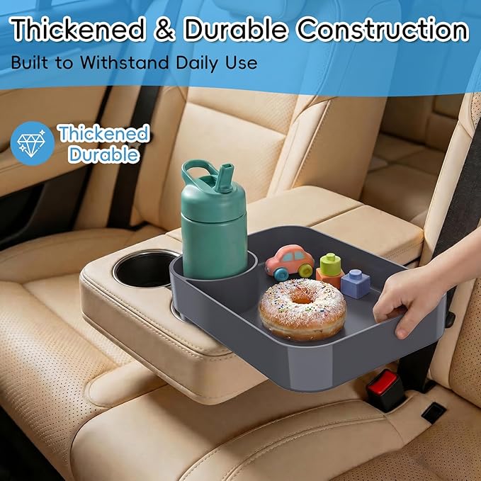 Kids Car Seat Tray, Travel Tray with Cup Holder for Toddler Baby, Kids Car Seat Food Snack Organizer for Road Trip, Stroller Snack Organizer Travel Must Haves Toddler Must Haves (Dark Gray, 2 Packs)