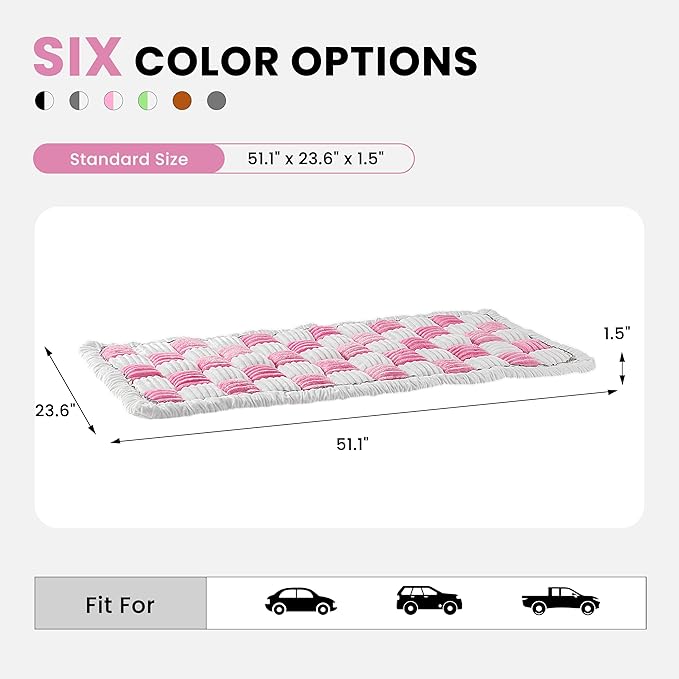 HiPetpy Backseat Dog Bed Mat, Non-Slip Dog Bed for Car Back Seat, Soft & Cozy Dogs Blanket, Washable Travel Pet Mat Seat Protector for Cars, SUVs, Trucks (Pink/White, 51.1" L x 23.6" W x 1.5" Th)