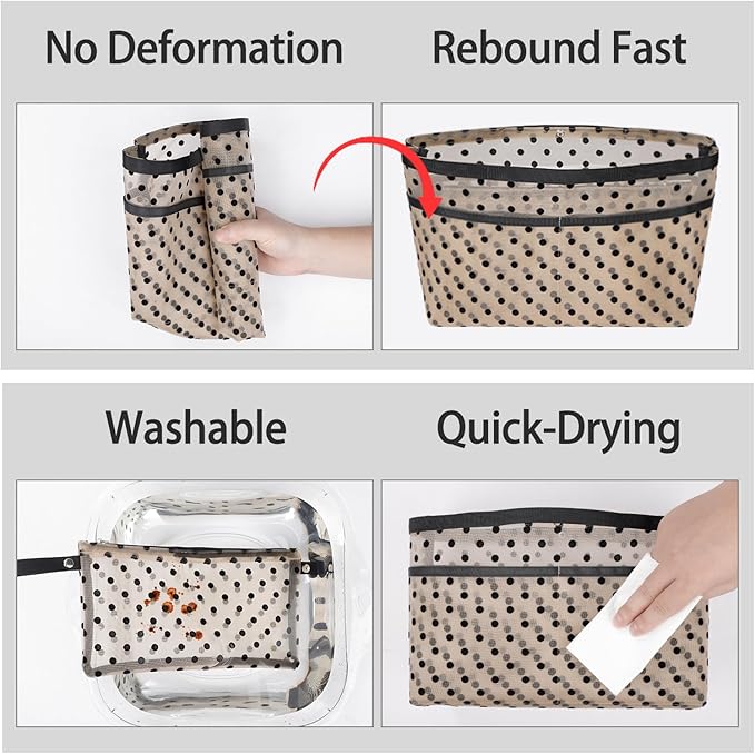 ZTUJO Purse Organizer Insert For Handbags,Mesh Bag Organizer Insert With Zipper Bag Tote Shaper Fit Speedy Neverful PM MM le Pliage,Light Weight (Brown polka dots Beige, Medium)