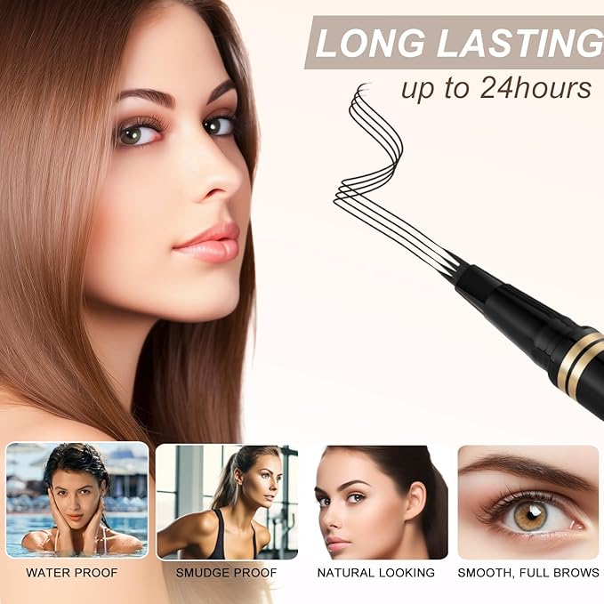 Eyebrow Pen,2-in-1 Waterproof Eyebrow Pencil with 4 Tip Microblading Brow Pen and Ultra-Precise Brow Pencil,with Dual-ended Eyebrow Brush,Eyebrow Makeup for Natural Looking - Ebony